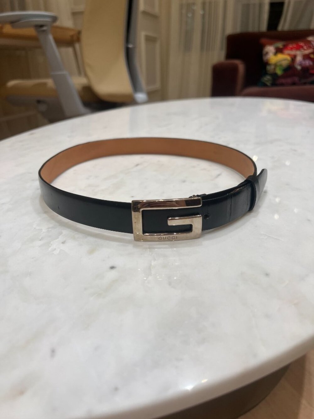 Authentic Vintage Gucci Black Leather Belt, Silver-Tone Square G Buckle